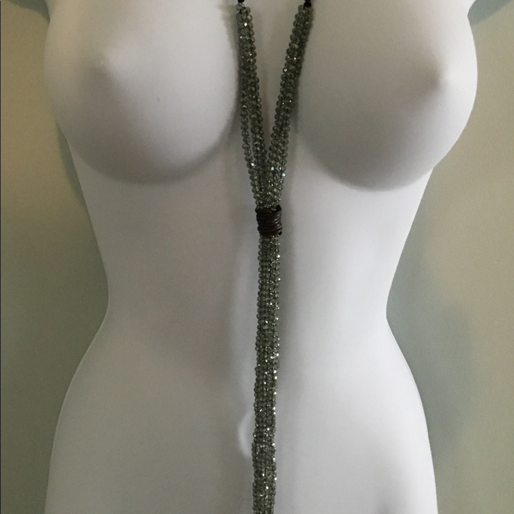 Lariat Style Aquamarine Cut Crystals on Black Cord w/Silver Toggle Clasp